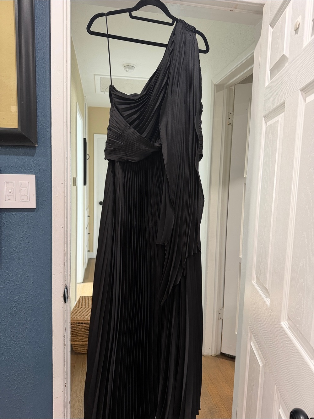 Fashion Nova Black One-Shoulder Pleated Gown